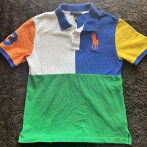 Polo Ralph Lauren Big Boys Polo Shirt L 14-16 Big Pony Color Block Mesh‎